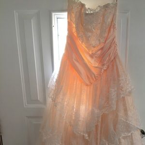 Vintage Prom Dress.  Peach and lace